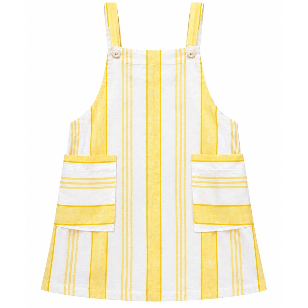 Mango Women's Cotton Yellow‎ & White Striped Casual Mini Overoll Dress Size 8